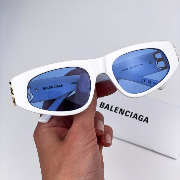 Balenciaga BB0095S 004 BRAND NEW Sunglasses White Gold Light Blue Cat Eye Unisex - Picture 2 of 13